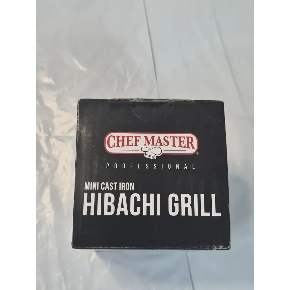 ChefMaster Cast Iron Mini Hibachi Grill, Indoor S'mores, Appetizers, Wooden Base